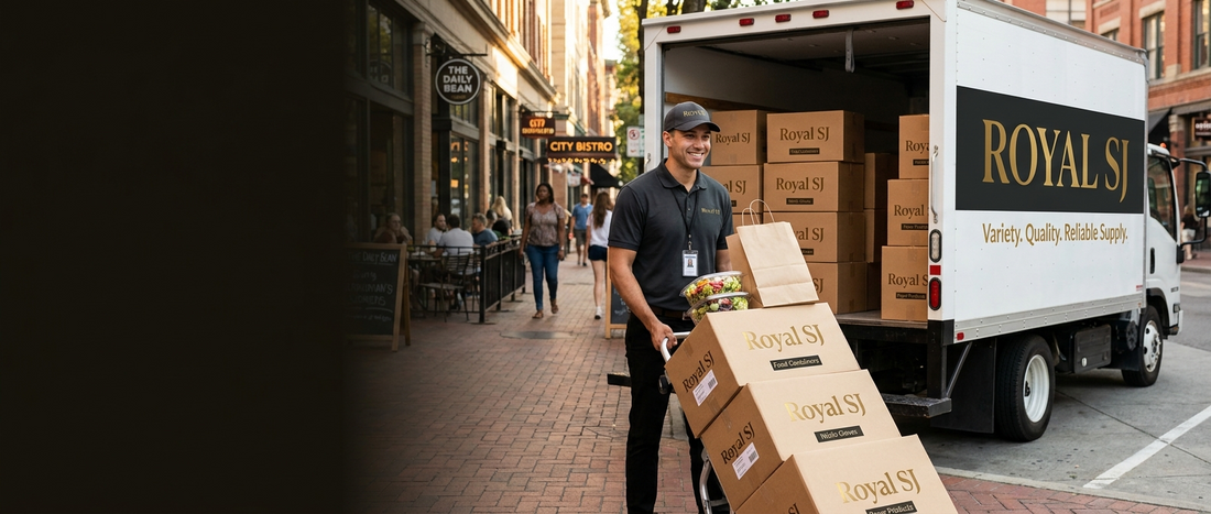 Royal SJ delivery driver with branded boxes and box truck